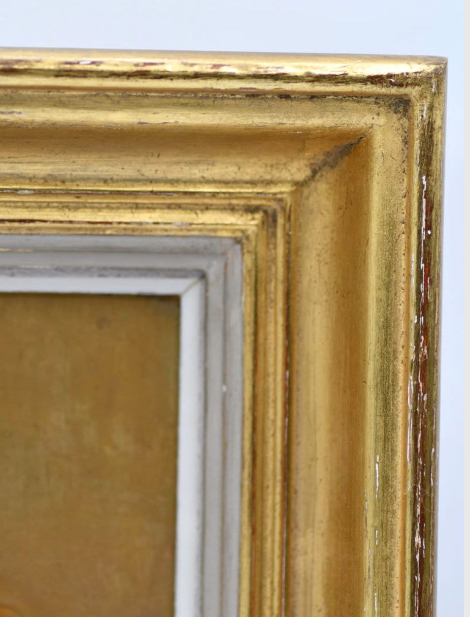 Gold Framed Still Life Oil Painting of Fruit Dining Table, 13”