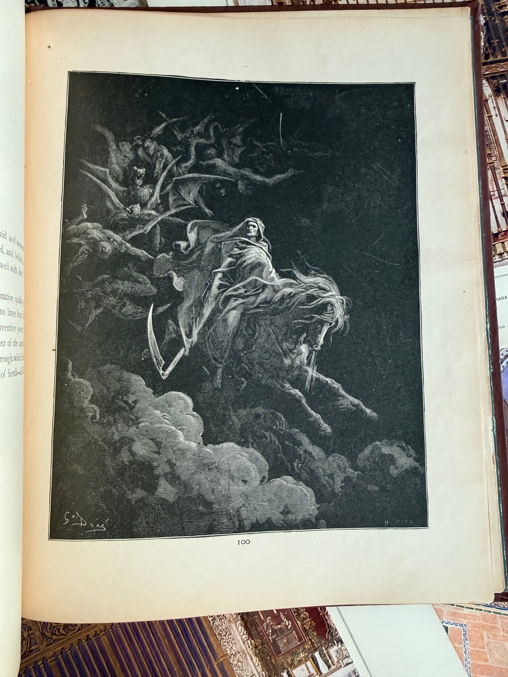 Vintage print of a warrior scene with a dark background