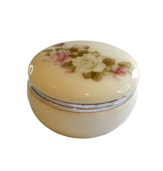 Vintage White Alabaster Jewelry Box, 4"