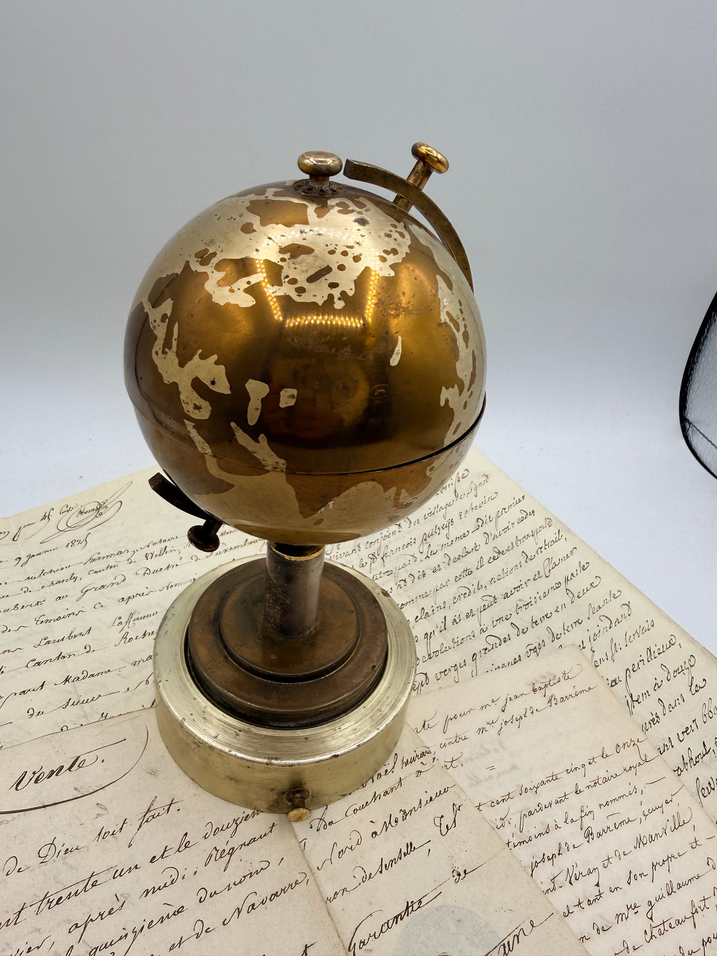 Desk Ornament Silver Globe, Former Cigarette Holder