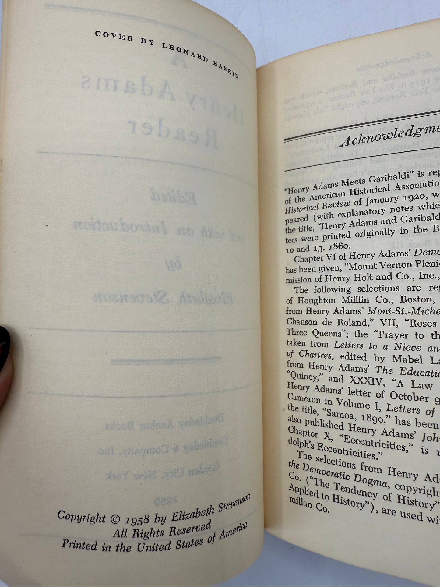 A Henry Adams Reader, 1959