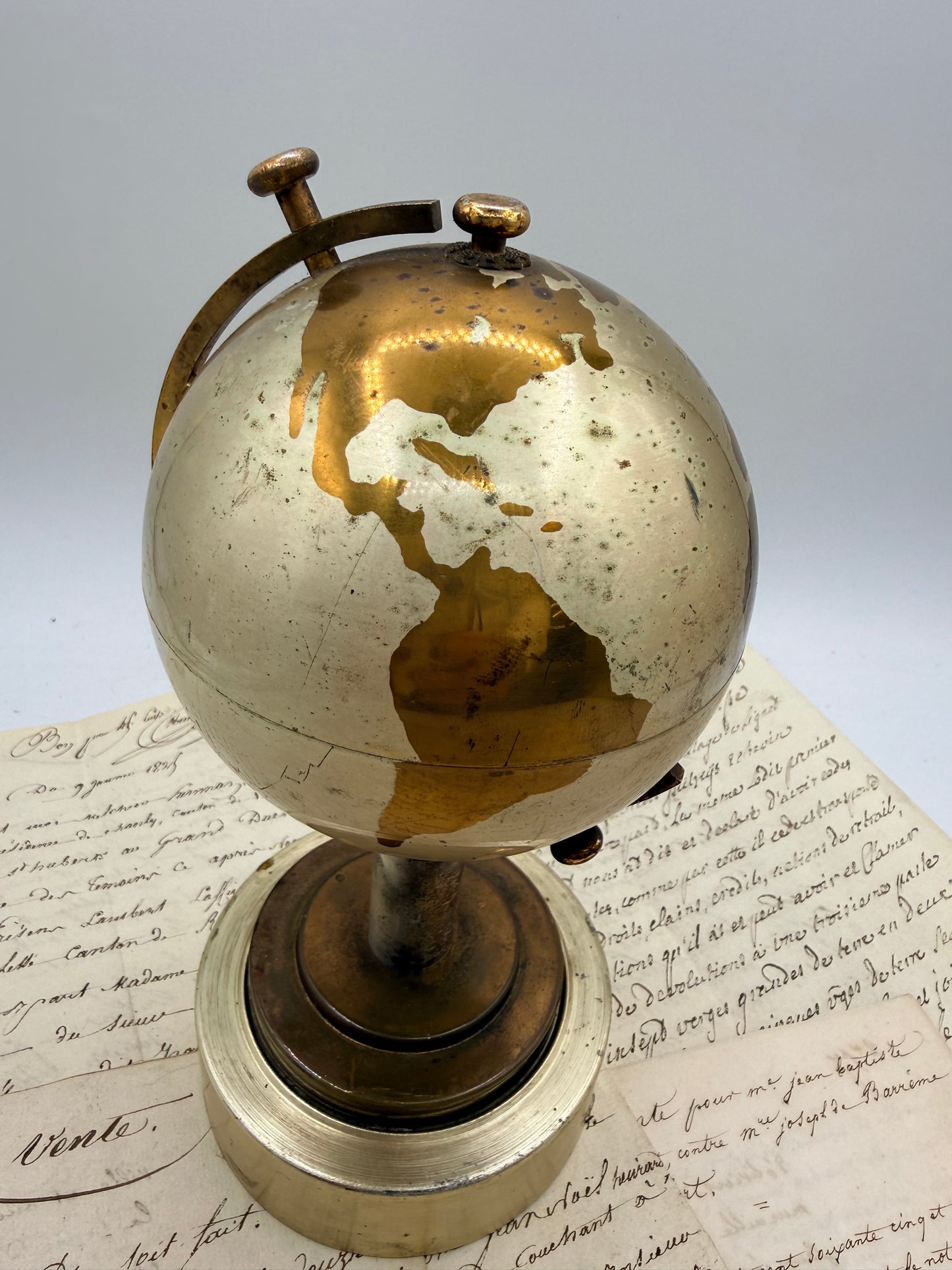 Desk Ornament Silver Globe, Former Cigarette Holder