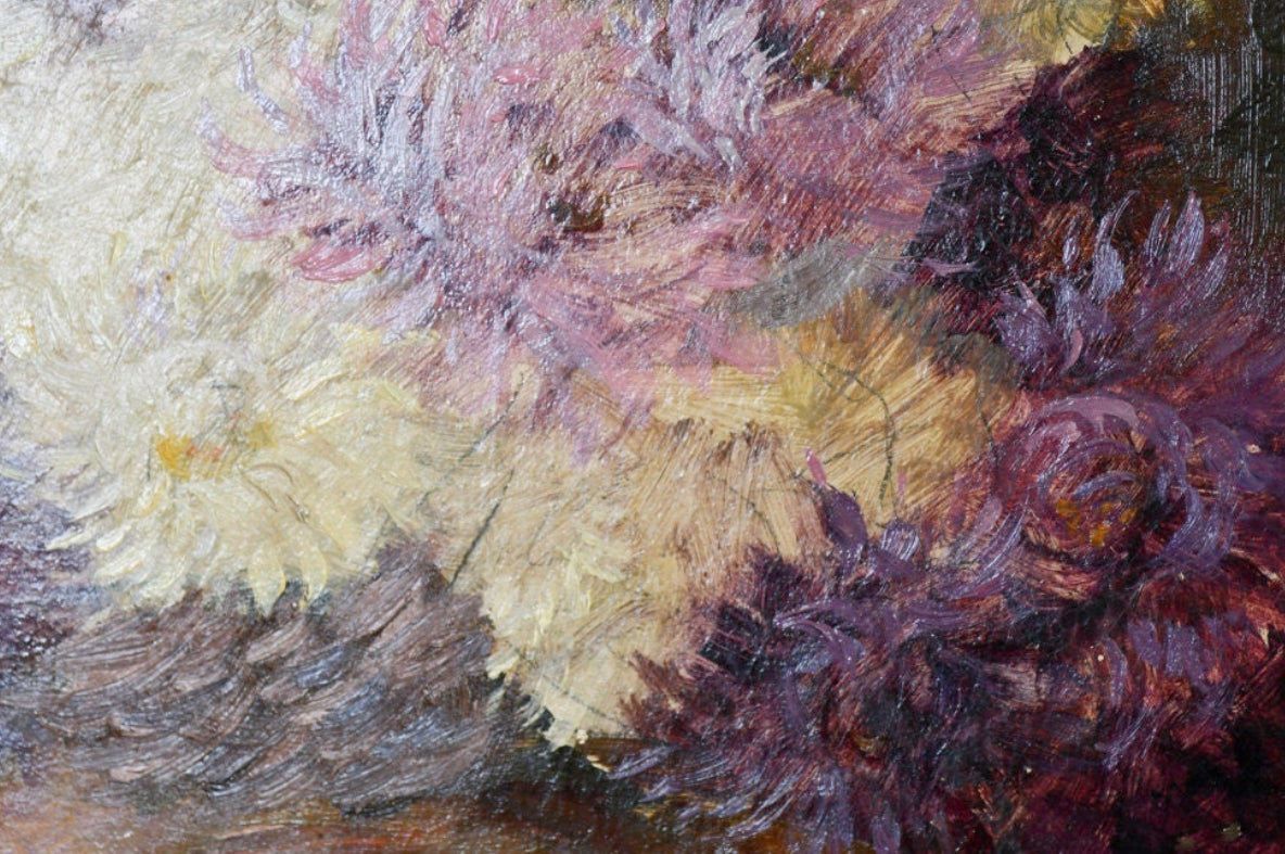 Purple Floral Still Life French Oil Painting, 24”