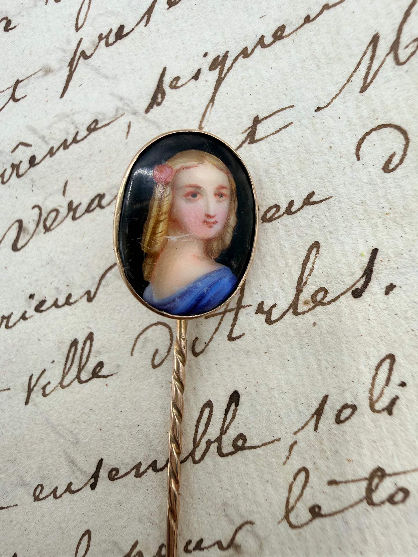 Victorian Hand Painted Pin, 2"