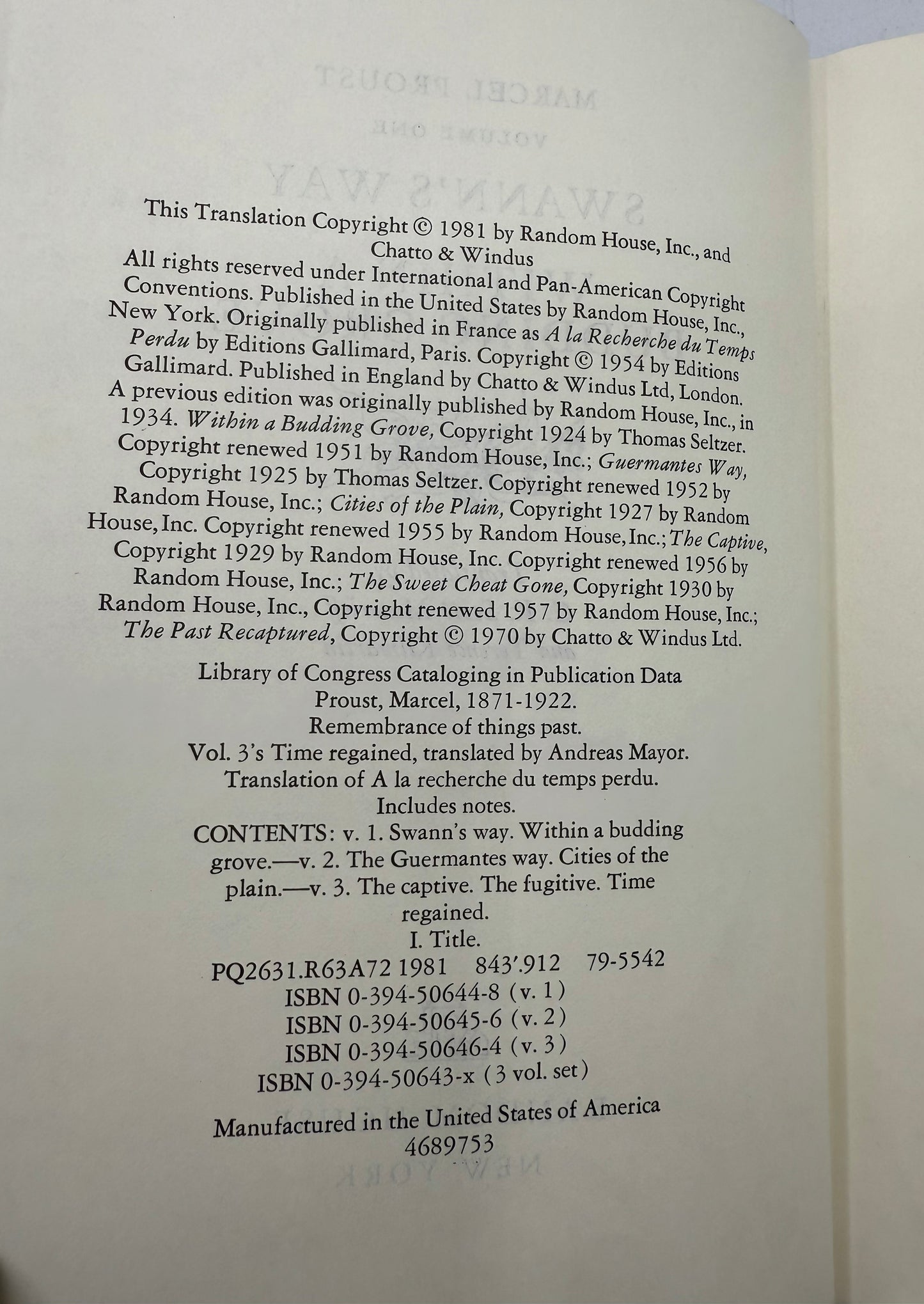 Marcel Proust Boxed Set, Remembrance of Things Past, 1981