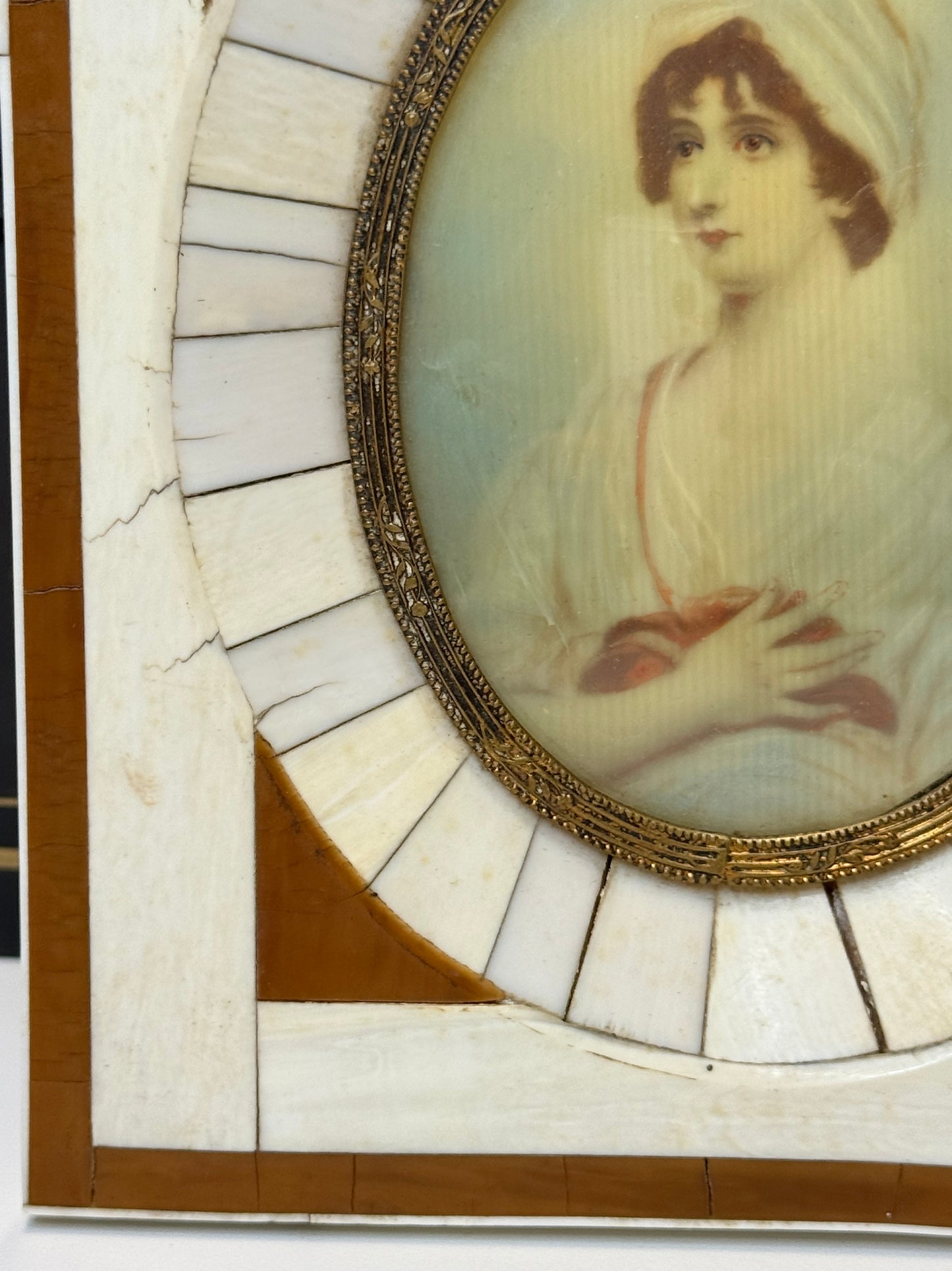 Framed Antique Miniature Female French Portrait