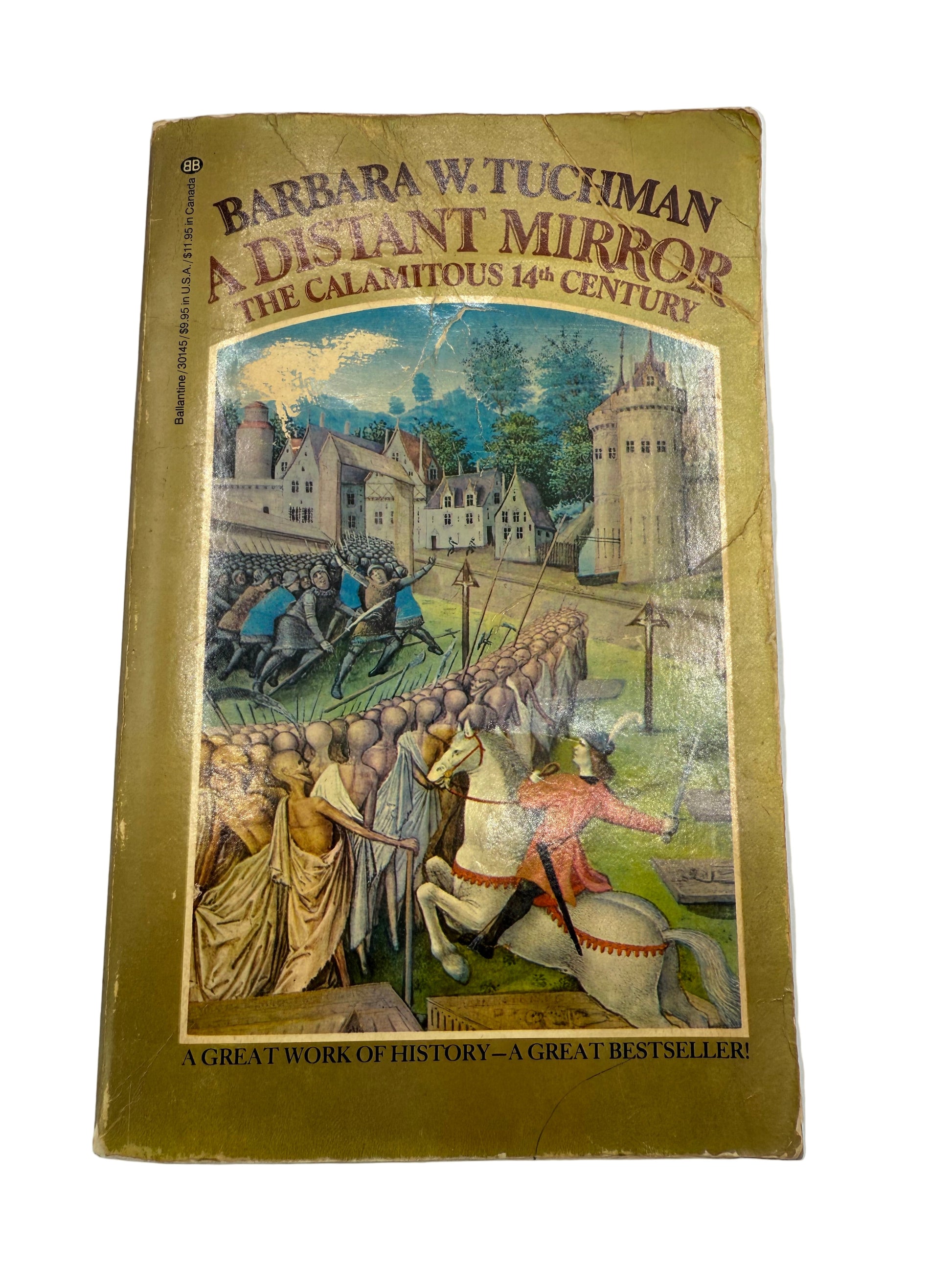 Book cover of 'The Distant Mirror' by Barbara W. Tuchman on a white background