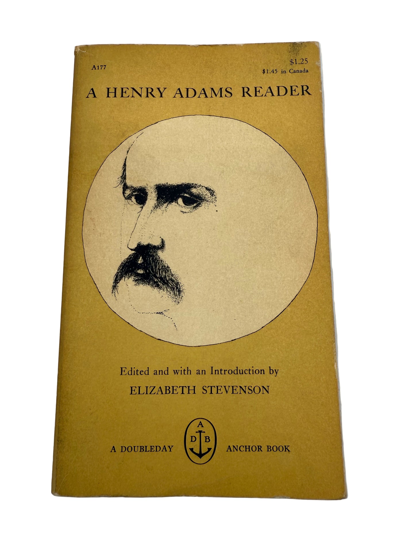 Vintage book cover with a circular design and text on a white background