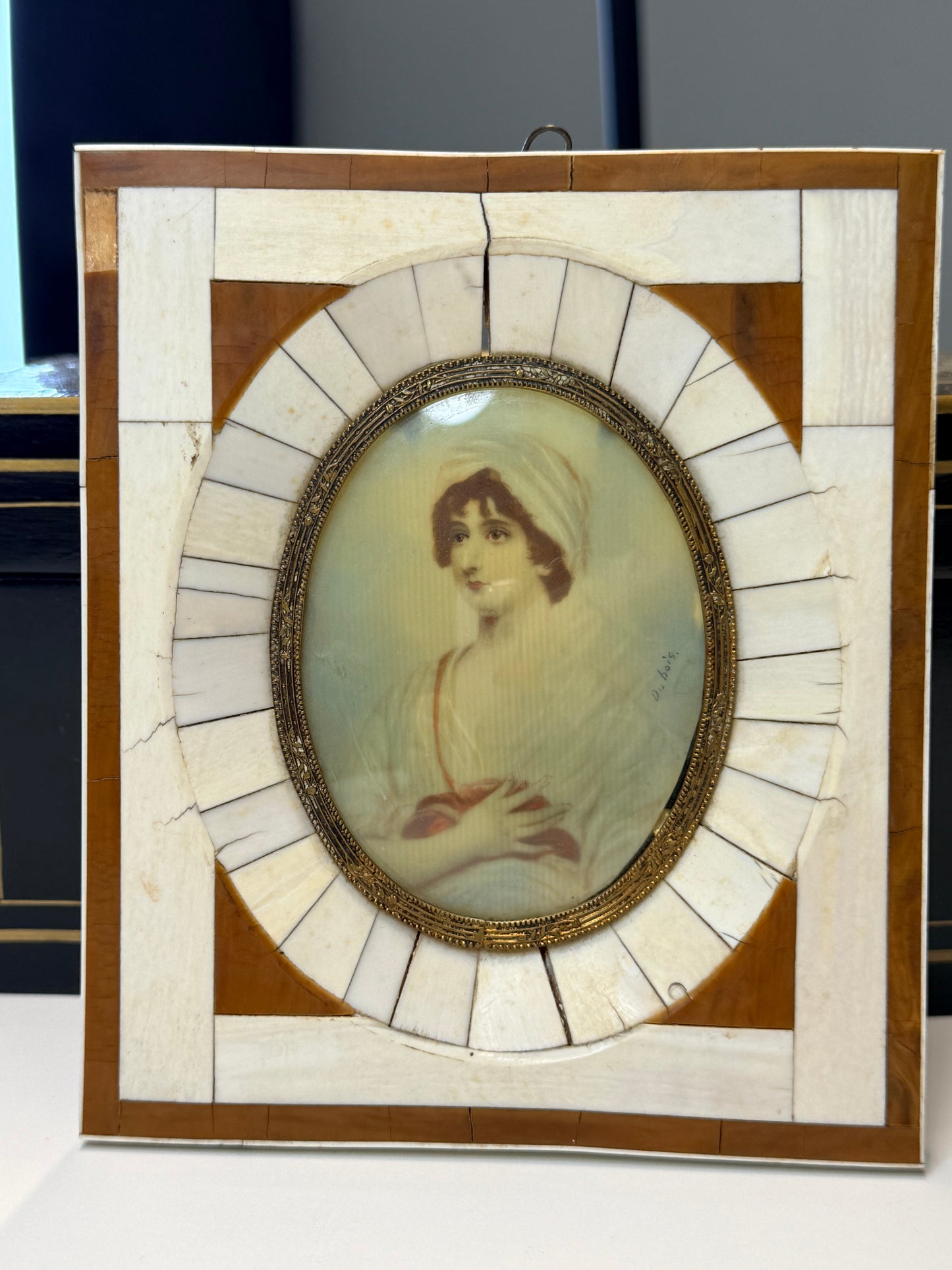 Framed Antique Miniature Female French Portrait