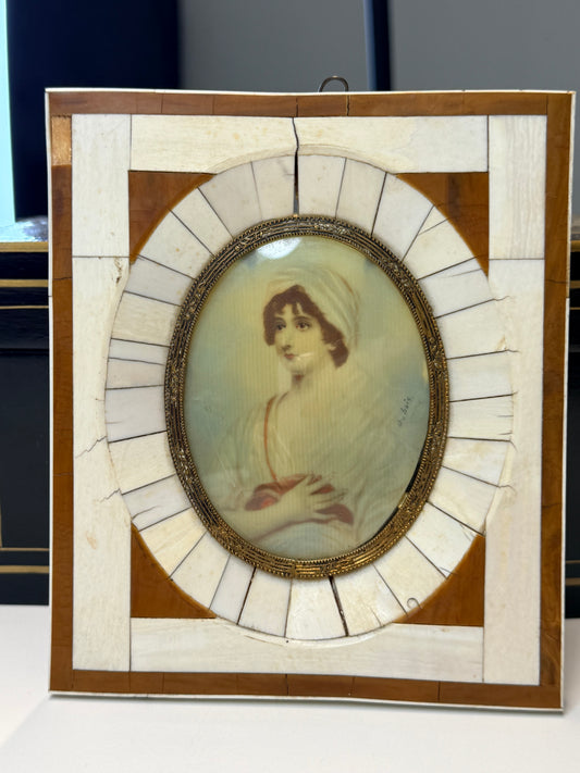 Framed Antique Miniature Female French Portrait