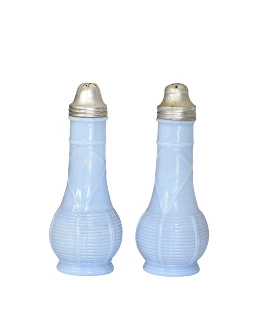 Periwinkle Blue Delfite Glass Salt & Pepper Shakers