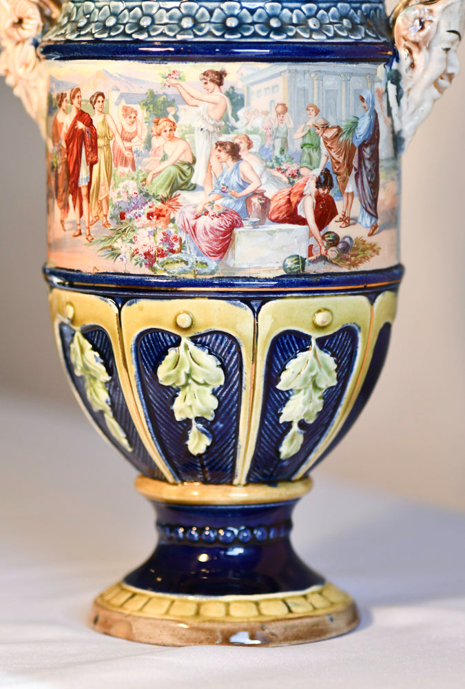 European Majolica Vase or Urn, Renaissance Model