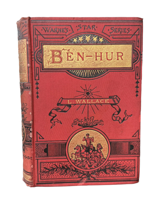 Vintage red book titled 'Ben-Hur' by L. Wallace with decorative cover design.