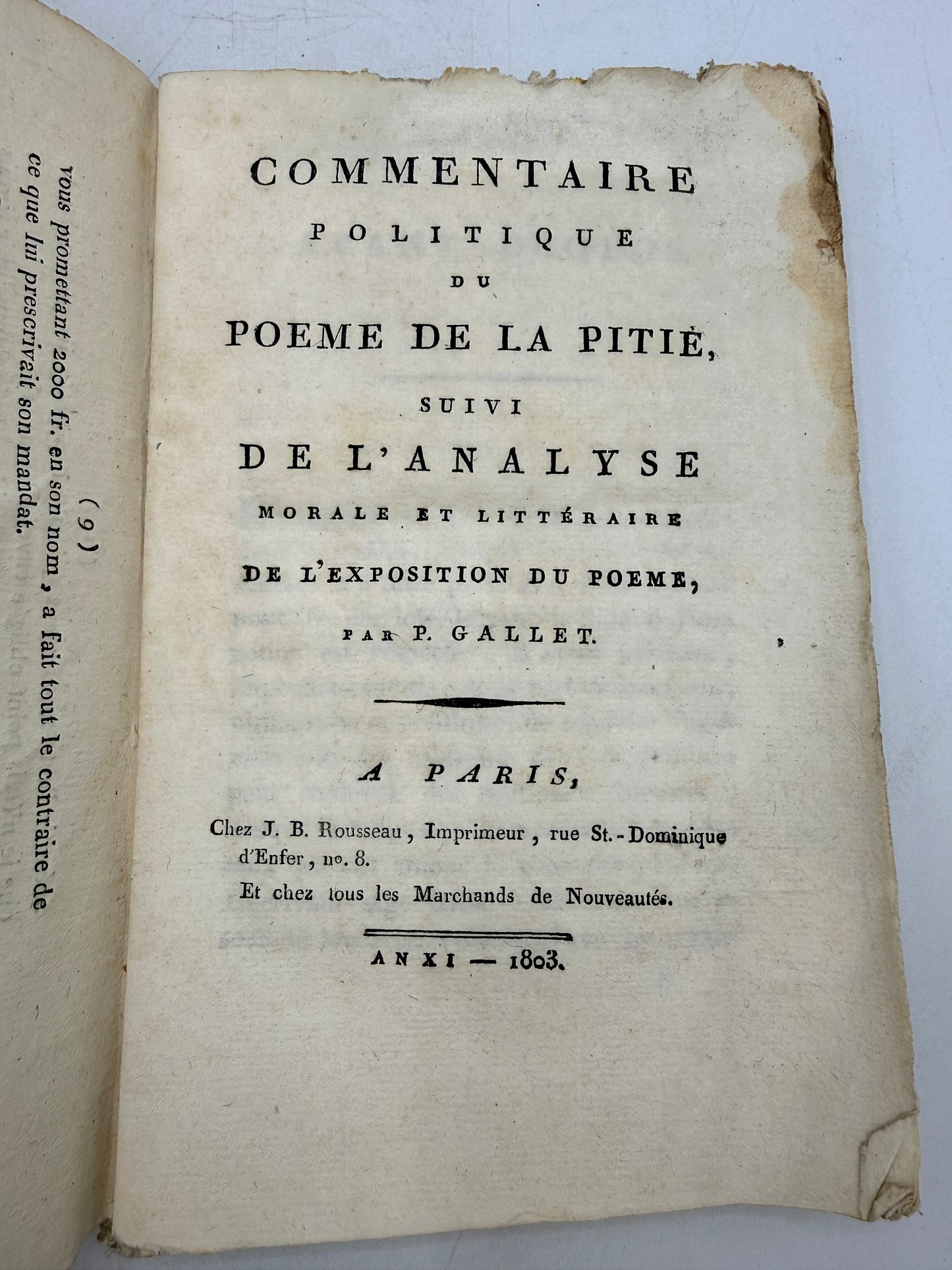 Poem of Pity, French, 1803