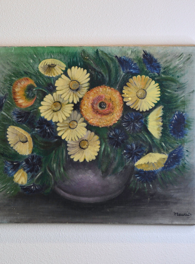 Vintage Yellow Floral Still Life Painting, 18"