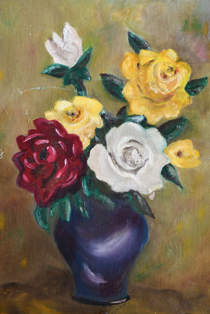 Vintage Floral Bouquet in Vase Painting, 14"