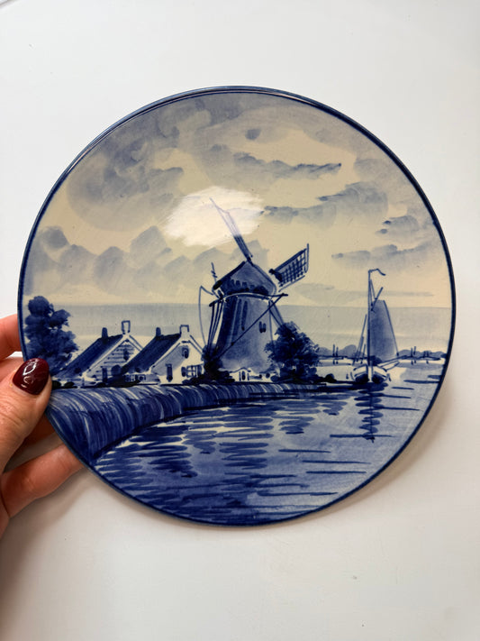 Delft Windmill Blue and White Plate, Holland