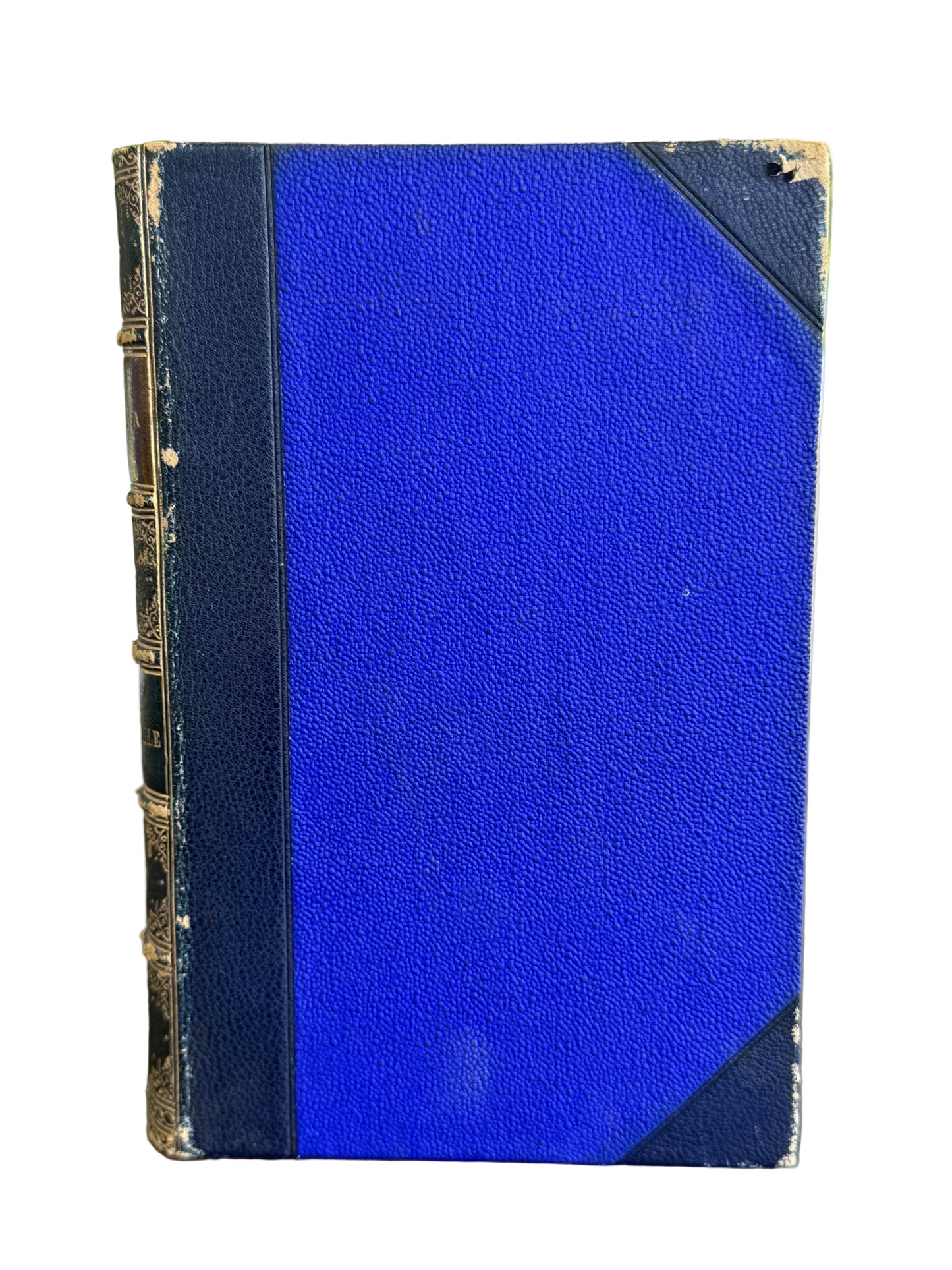 Blue rectangular object with textured surface on a blurred background