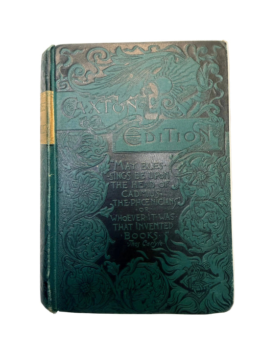 Vintage green book with decorative cover and gold band on a white background