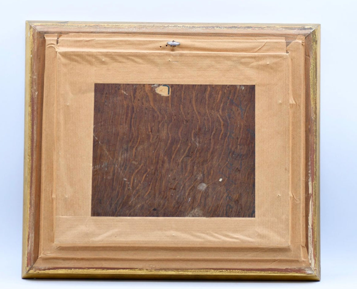 Gold Framed Still Life Oil Painting of Fruit Dining Table, 13”