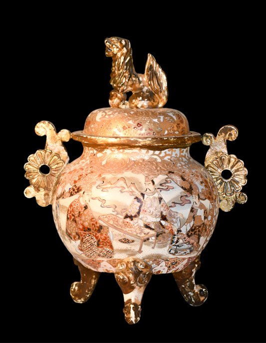 Satsuma Large Tripod Censer with Lid, 15.5"