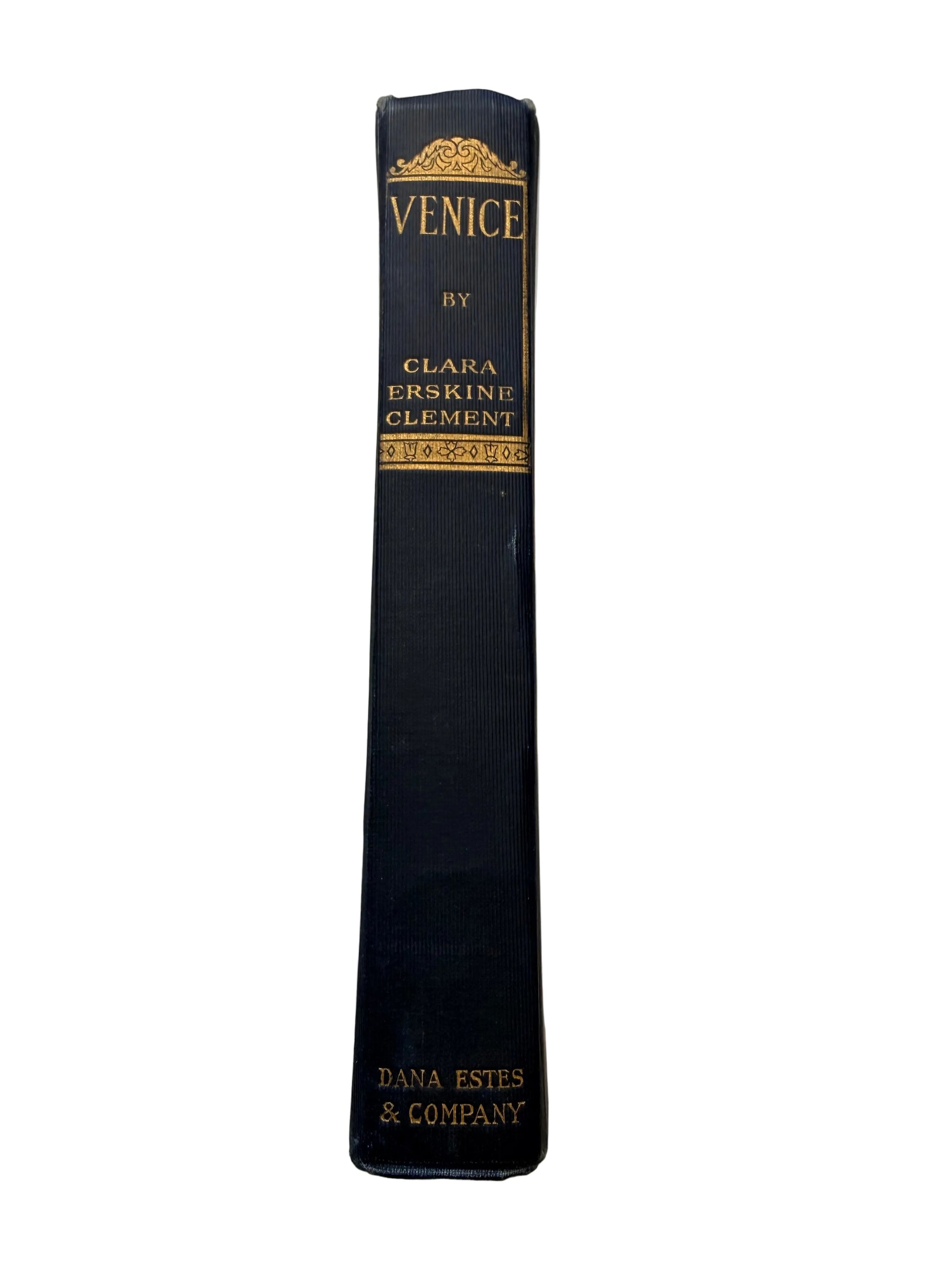 Black book spine with gold text on a white background