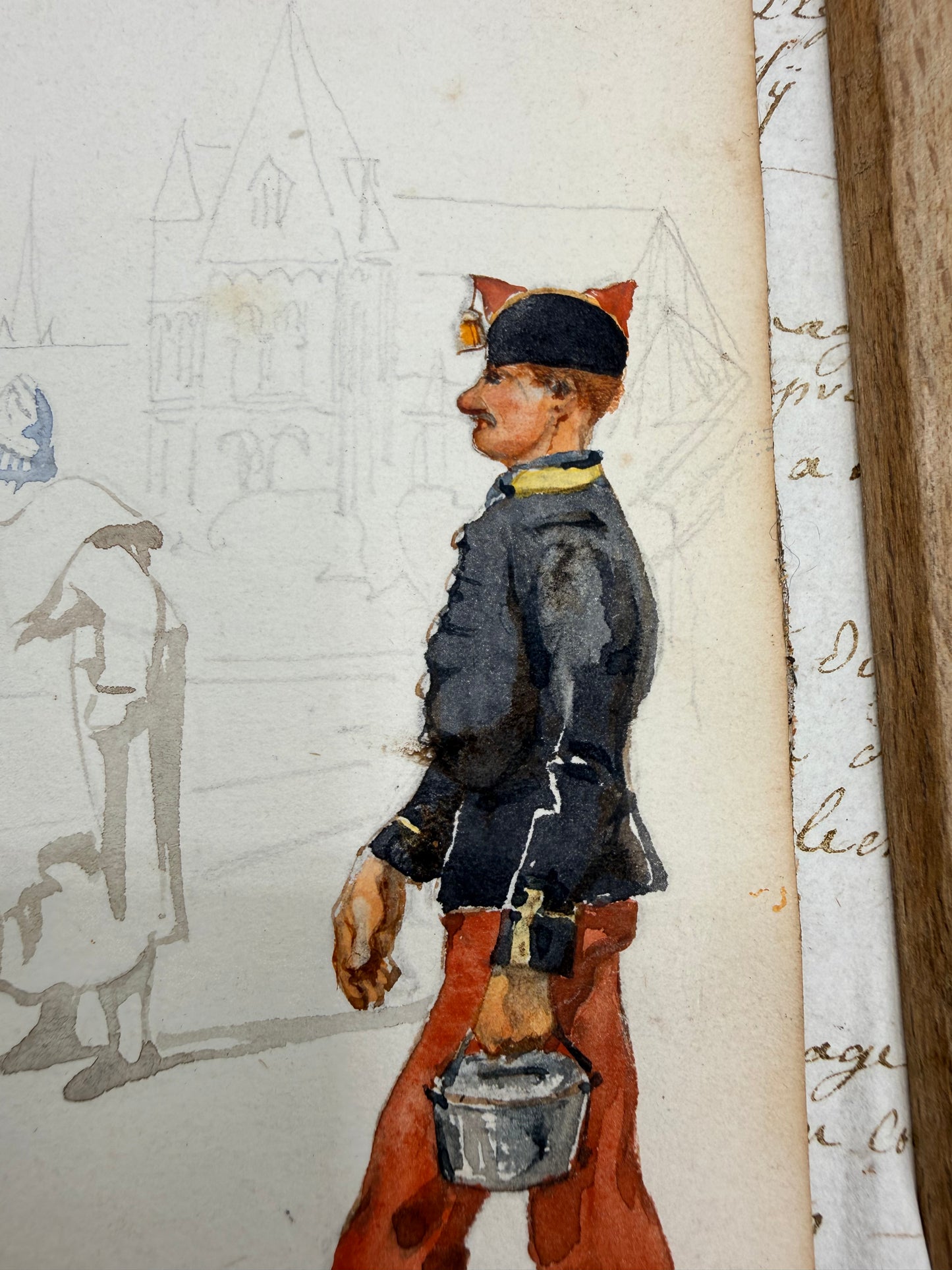 French Watercolor in Barnwood Style Frame, 9”