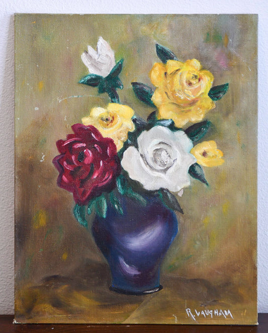 Vintage Floral Bouquet in Vase Painting, 14"