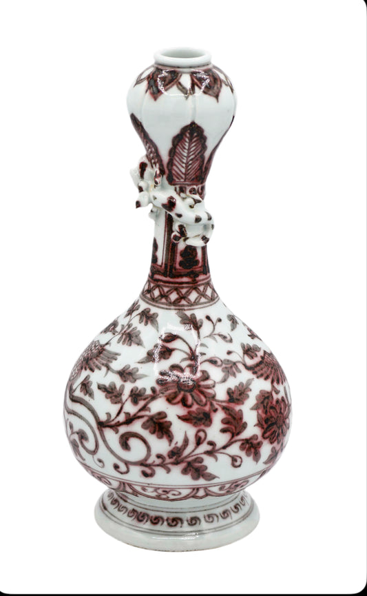 Red Underglaze Phoenix Vase, 12"