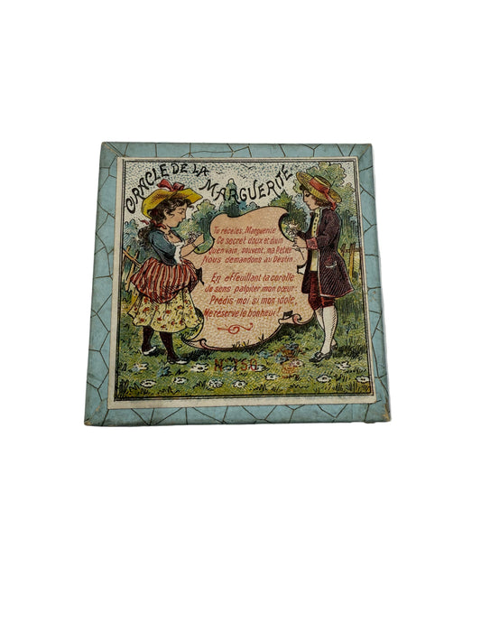 Vintage-style card with decorative border and text on a light gray background