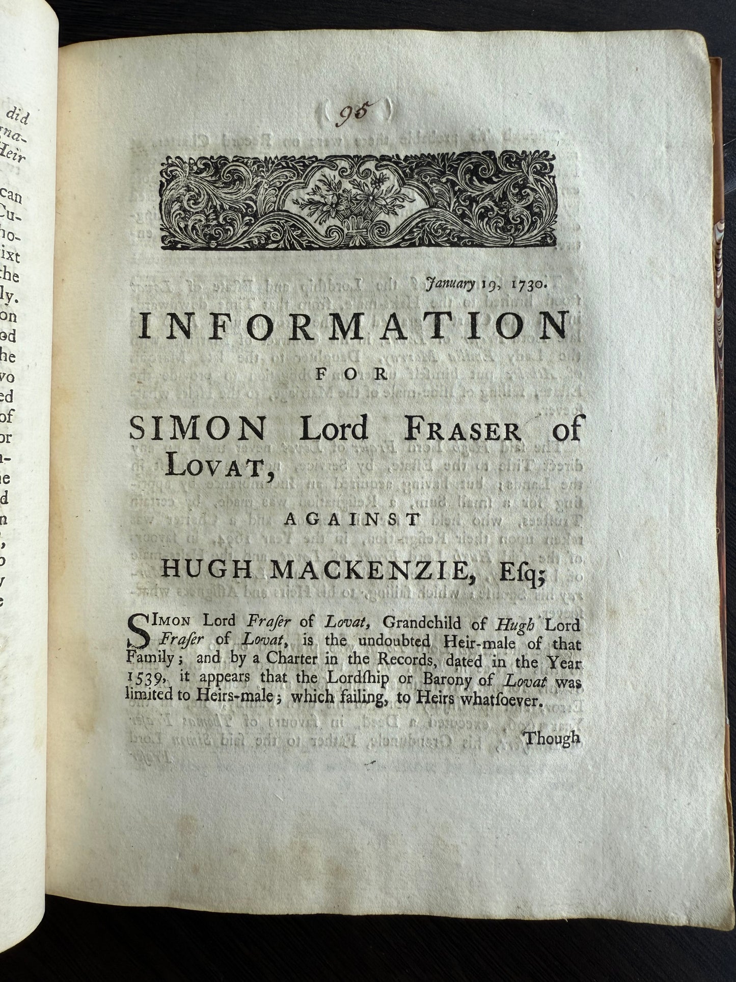 Lovat Peerage document in Lovat Peerage Book, 1730