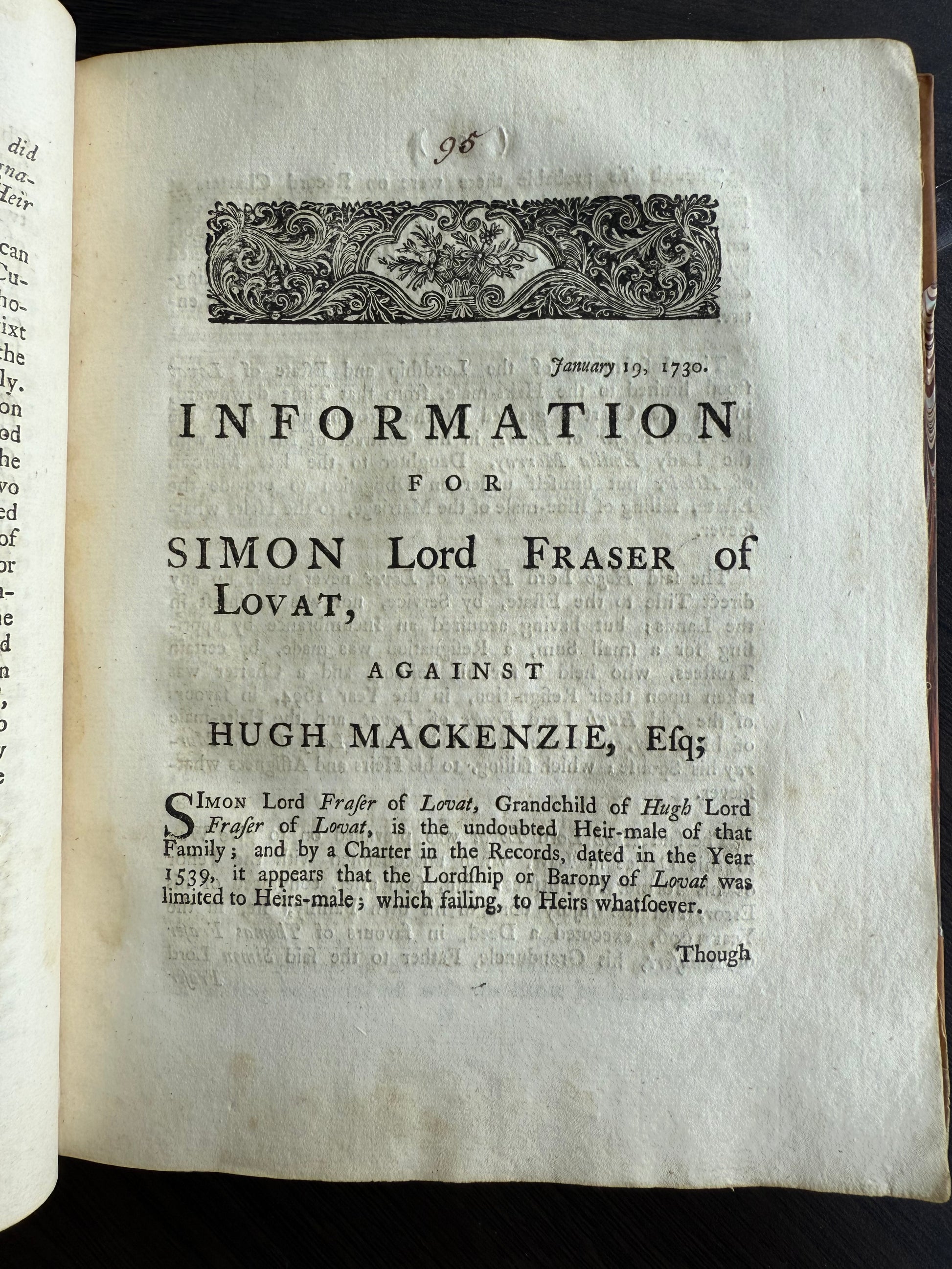 Lovat Peerage document in Lovat Peerage Book, 1730