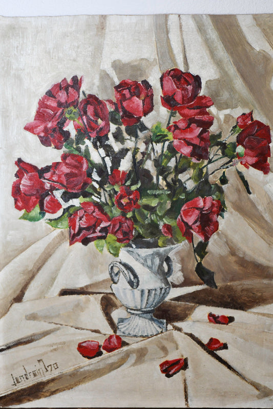 Red Rose Bouquet Still Life Painting, 18"