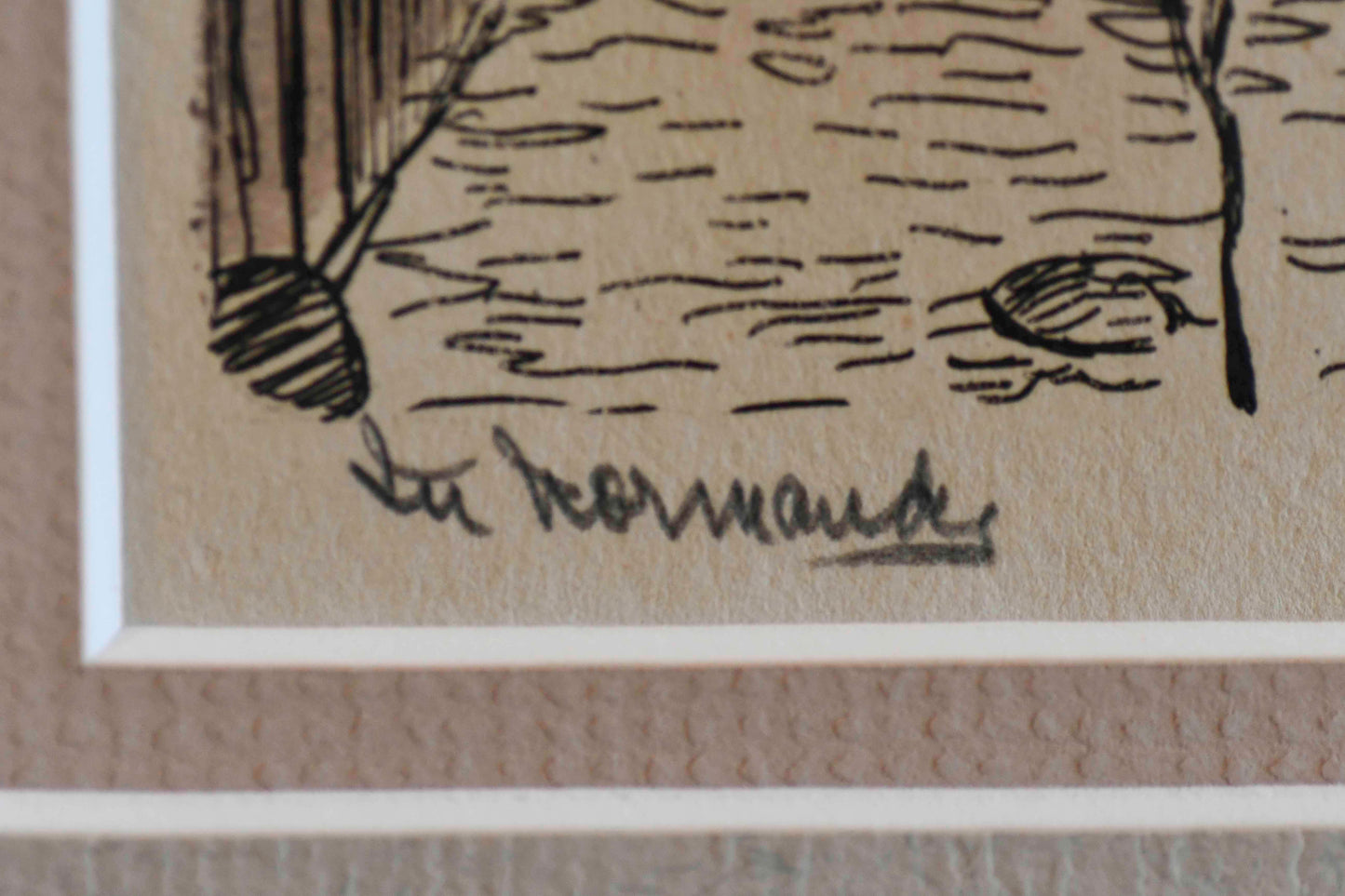 Watercolor on Engraving, Street in Normandy