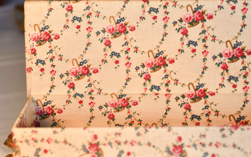 Vintage French Textile Dresser Box, 13.75"