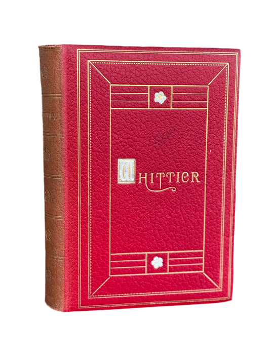 An Oxford University Press red cover of John Greenleaf Whittier with white flowers 