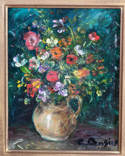 Floral Framed Oil Painting, 17.75", France