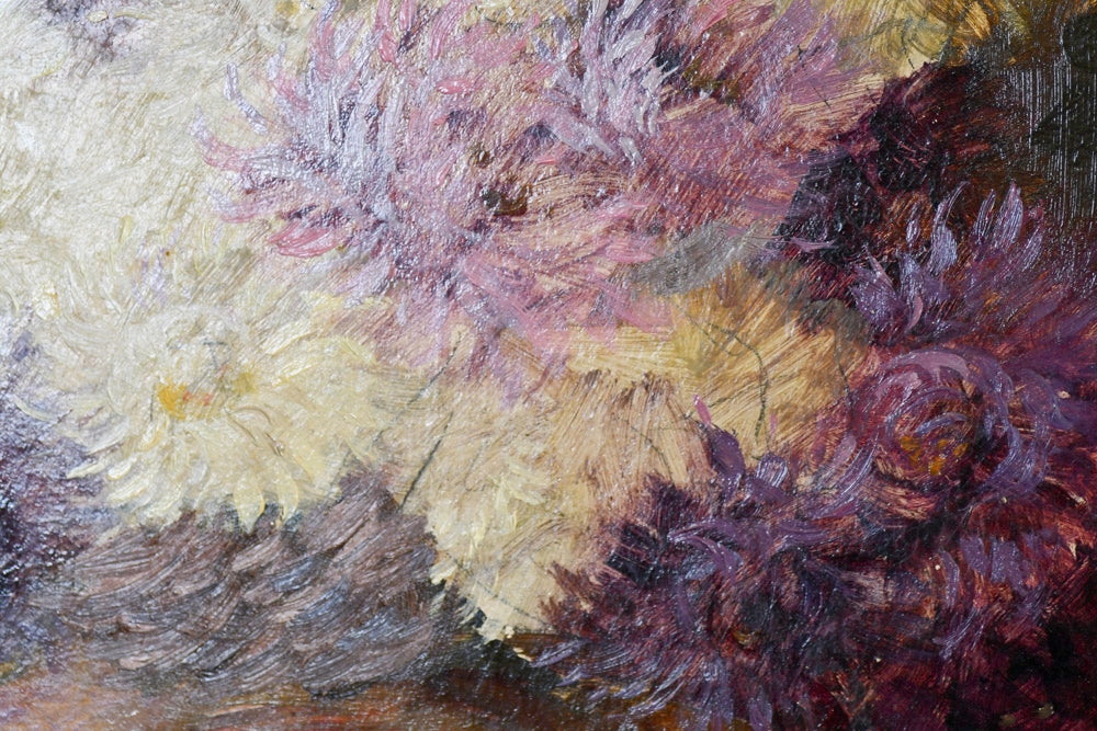 Purple Floral Still Life Vintage Painting, 24”