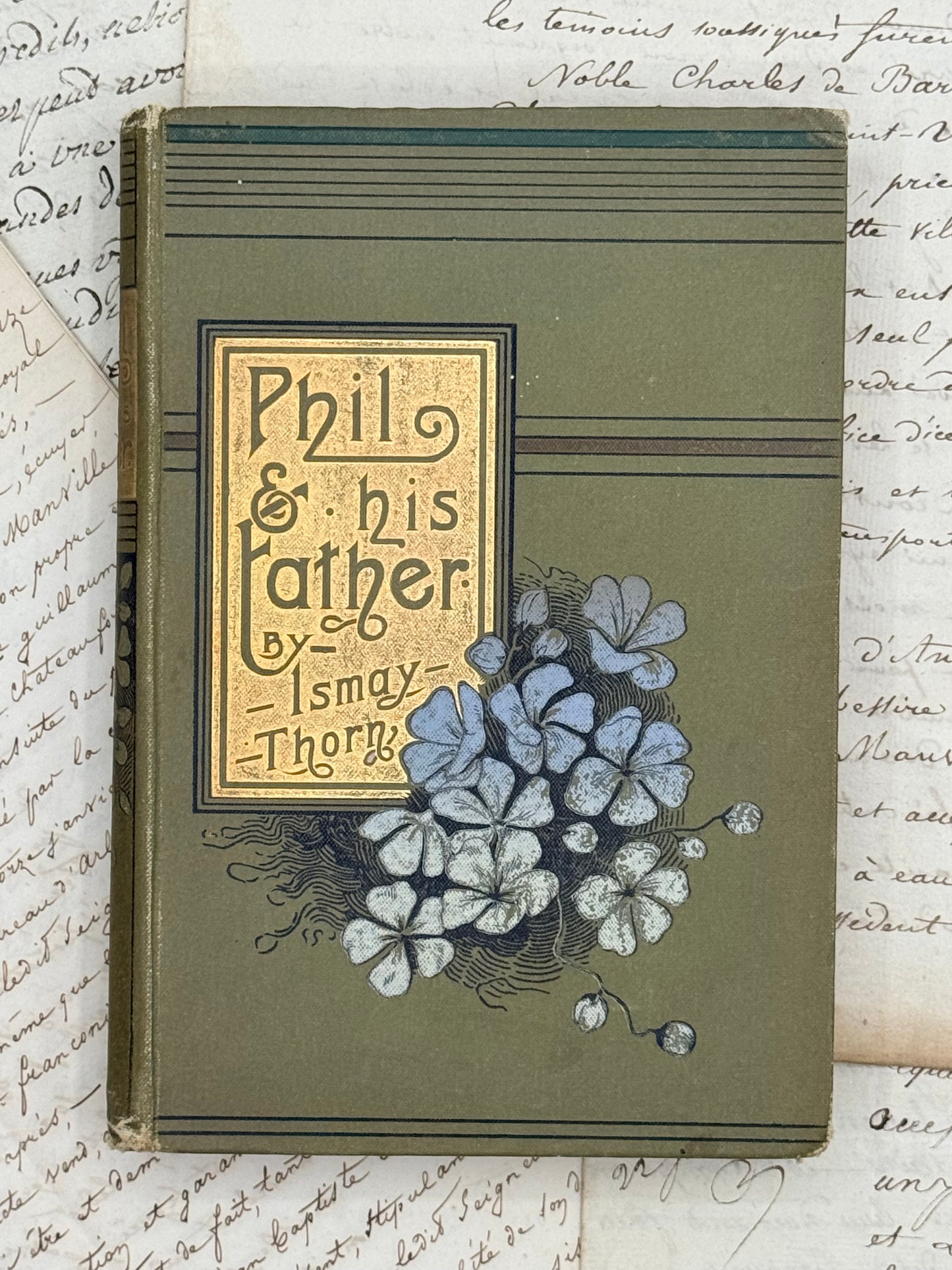 Vintage book with floral design and text on a textured background