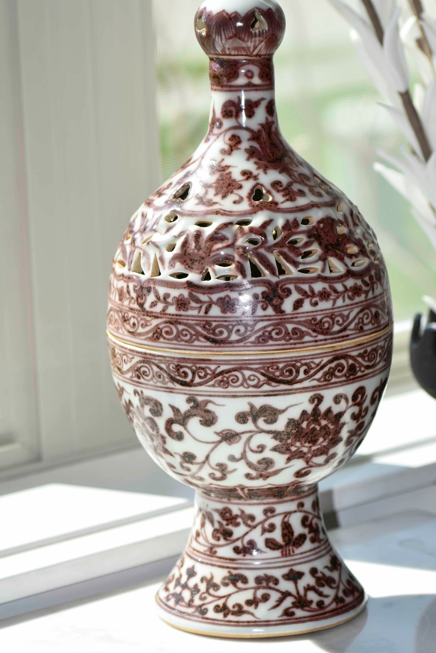 Red Underglaze Large Decorative Incense Burner, 15"