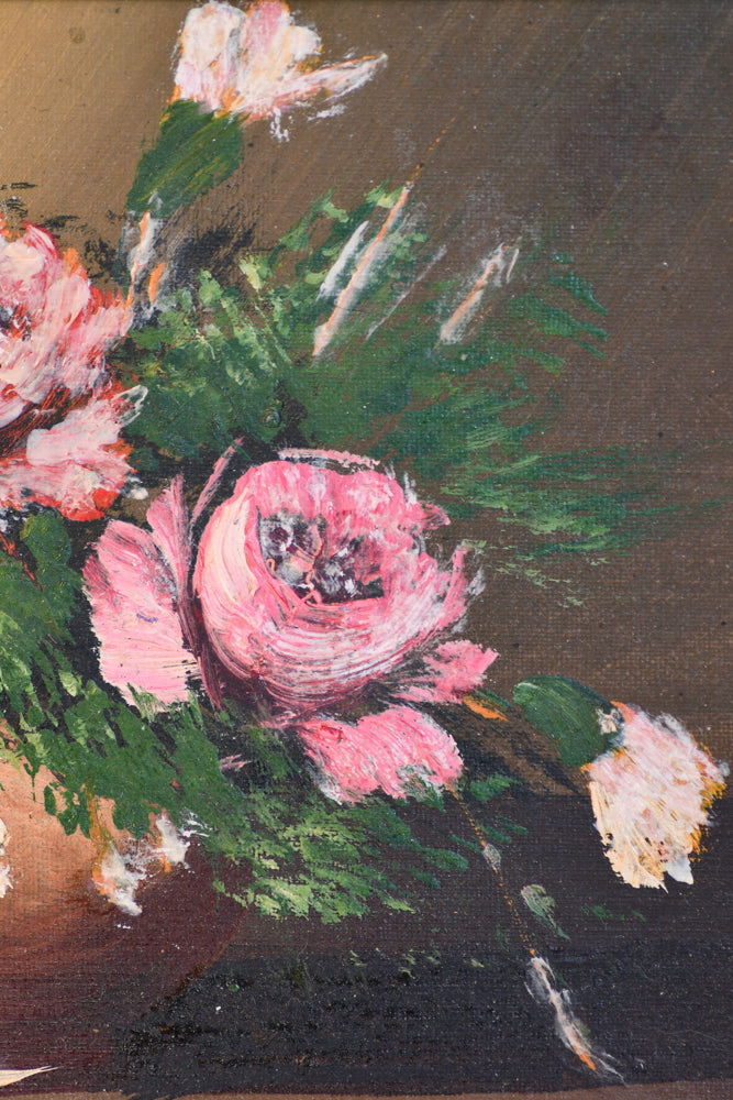 Pink and Red Floral Framed Oil Painting, 12.75"
