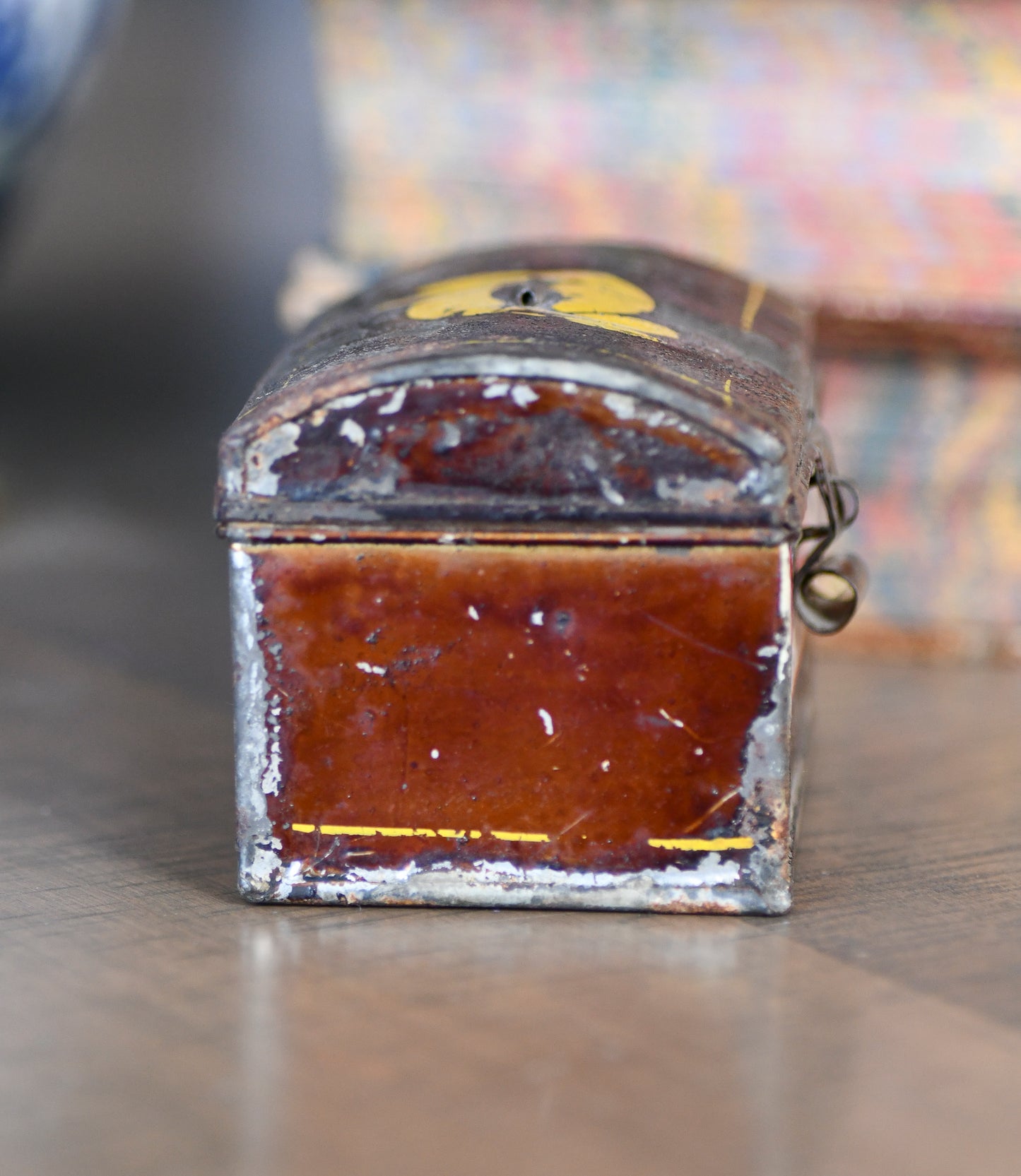 Antique Small Toleware Box, Decorative Tin