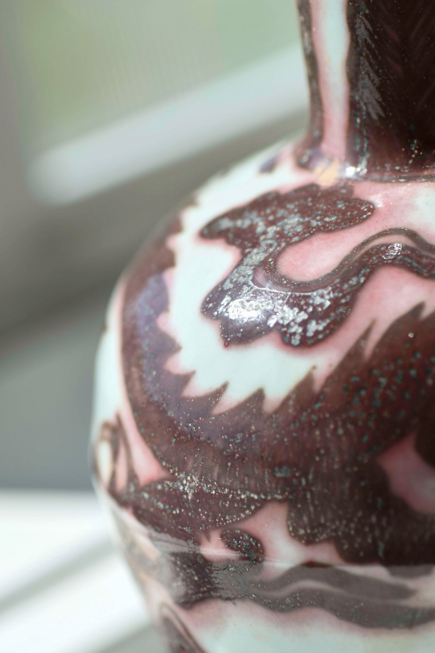 Red Underglaze Vase with Dragon, 9"