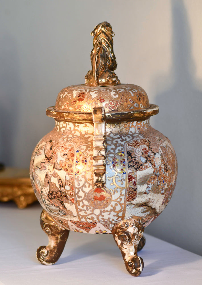 Satsuma Large Tripod Censer with Lid, 15.5"