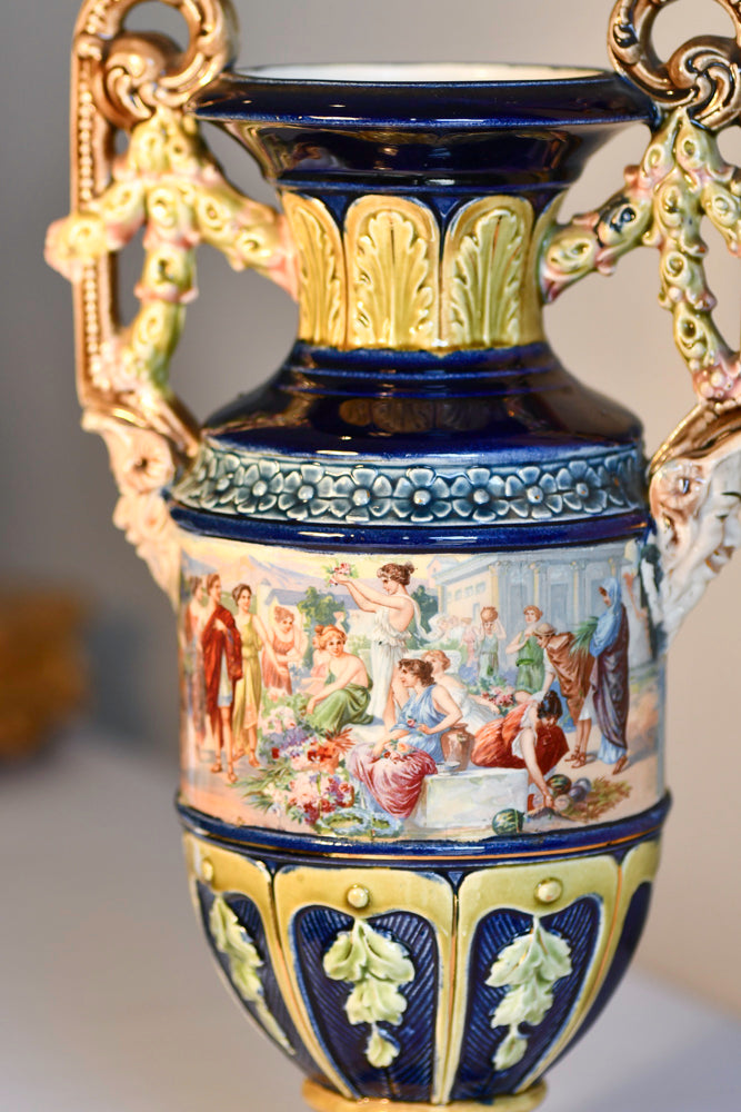 European Majolica Vase or Urn, Renaissance Model