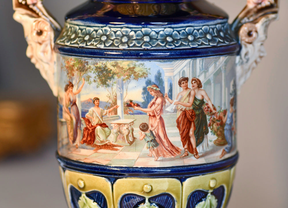 European Majolica Vase or Urn, Renaissance Model