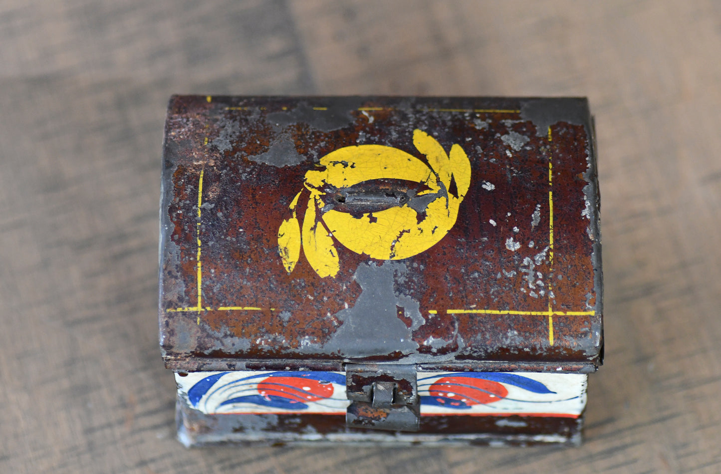 Antique Small Toleware Box, Decorative Tin