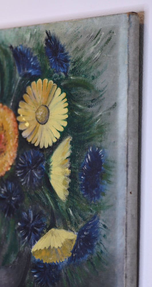 Vintage Yellow Floral Still Life Painting, 18"