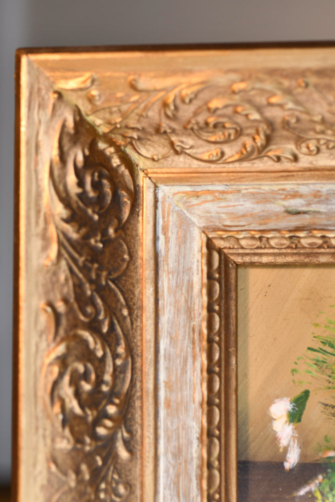 Pink and Red Floral Framed Oil Painting, 12.75"