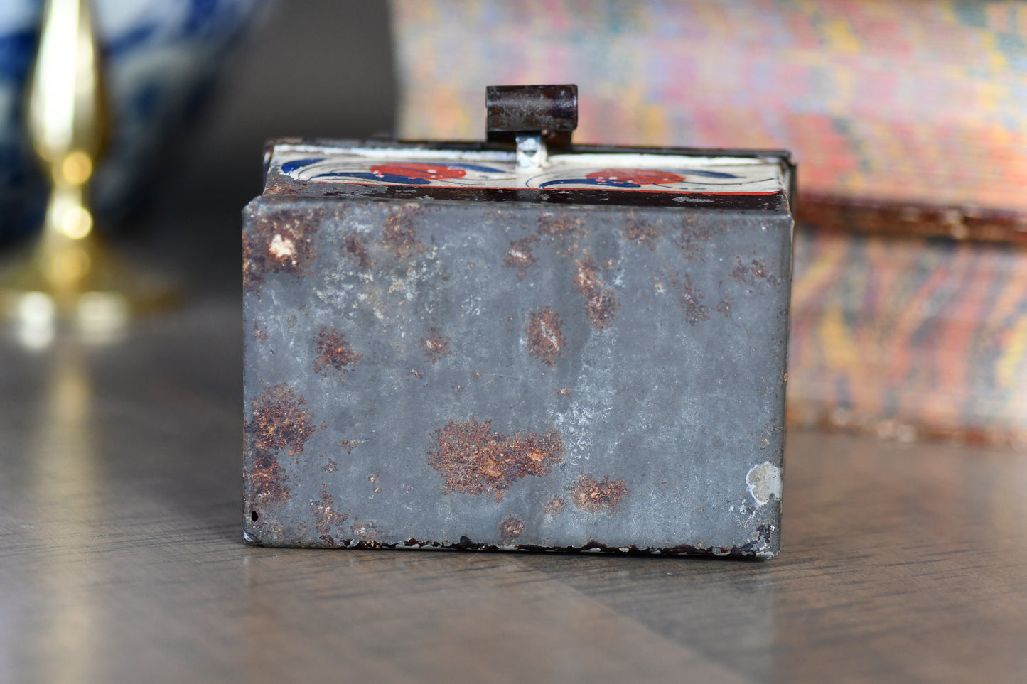 Antique Small Toleware Box, Decorative Tin